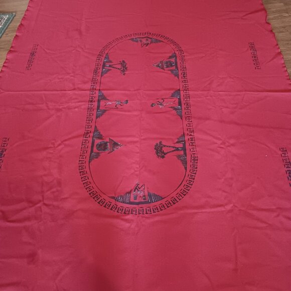 African Red and Black Handpainted Tablecloth Wall Hanging Bedspread - Picture 2 of 14